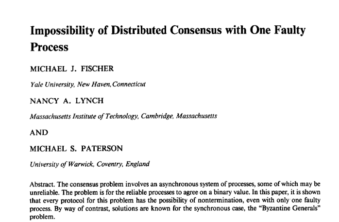 FLP Result: Impossibility Of Distributed Consensus with One Faulty Process