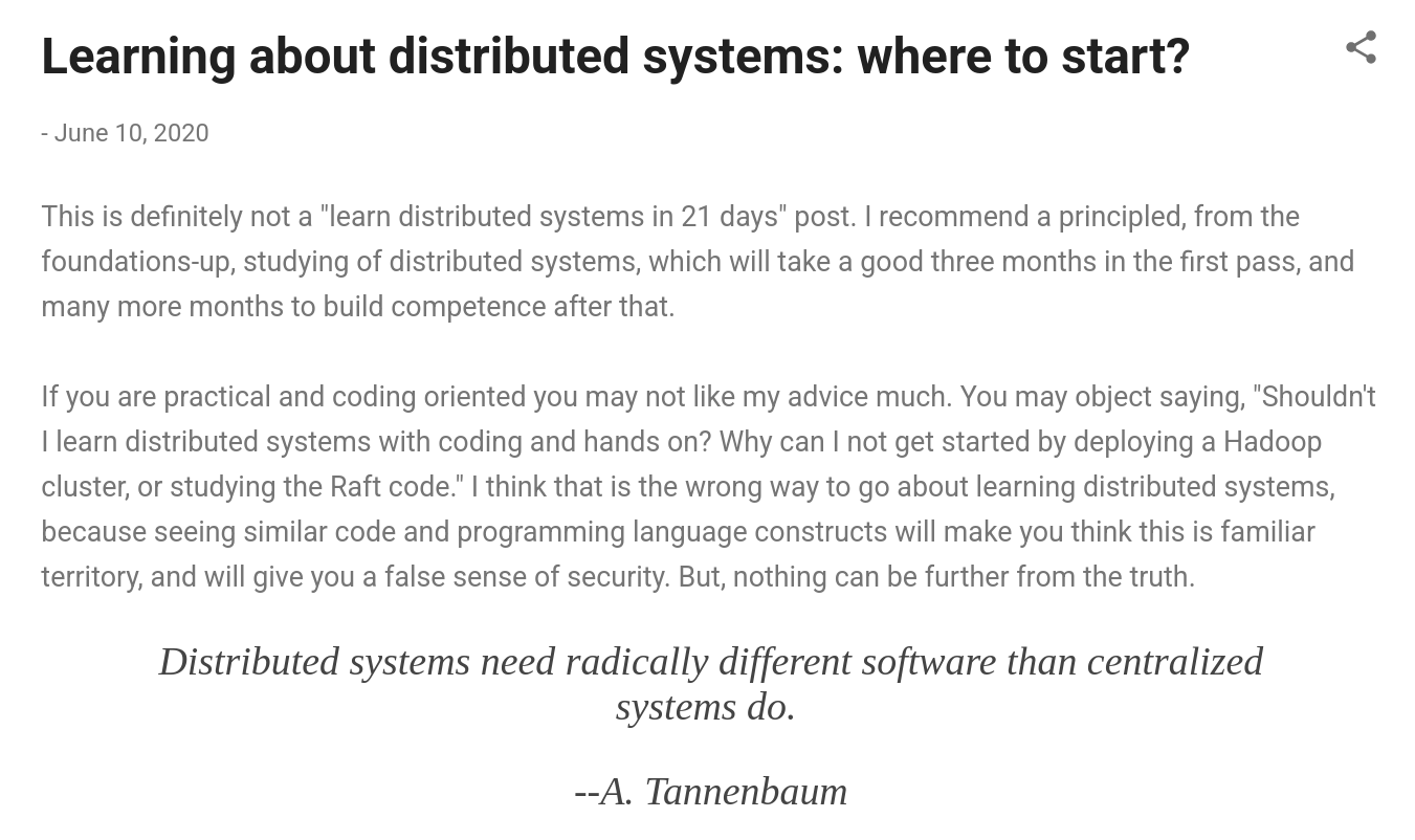 Learning about distributed systems: where to start?