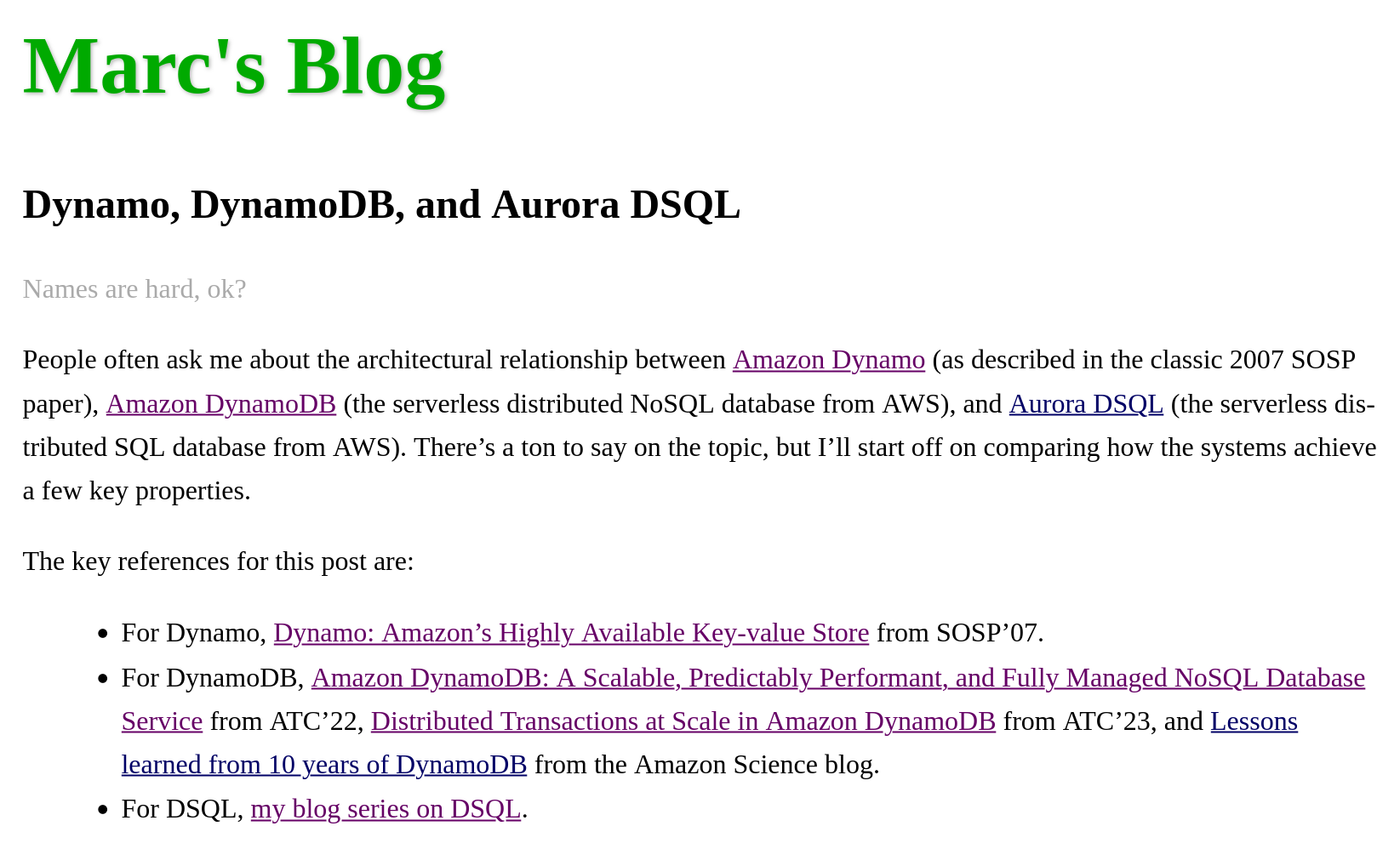 Dynamo, DynamoDB, and Aurora DSQL - Marc's Blog