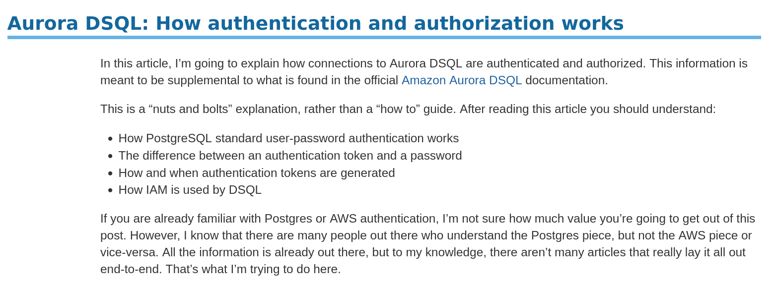 Aurora DSQL: How authentication and authorization works