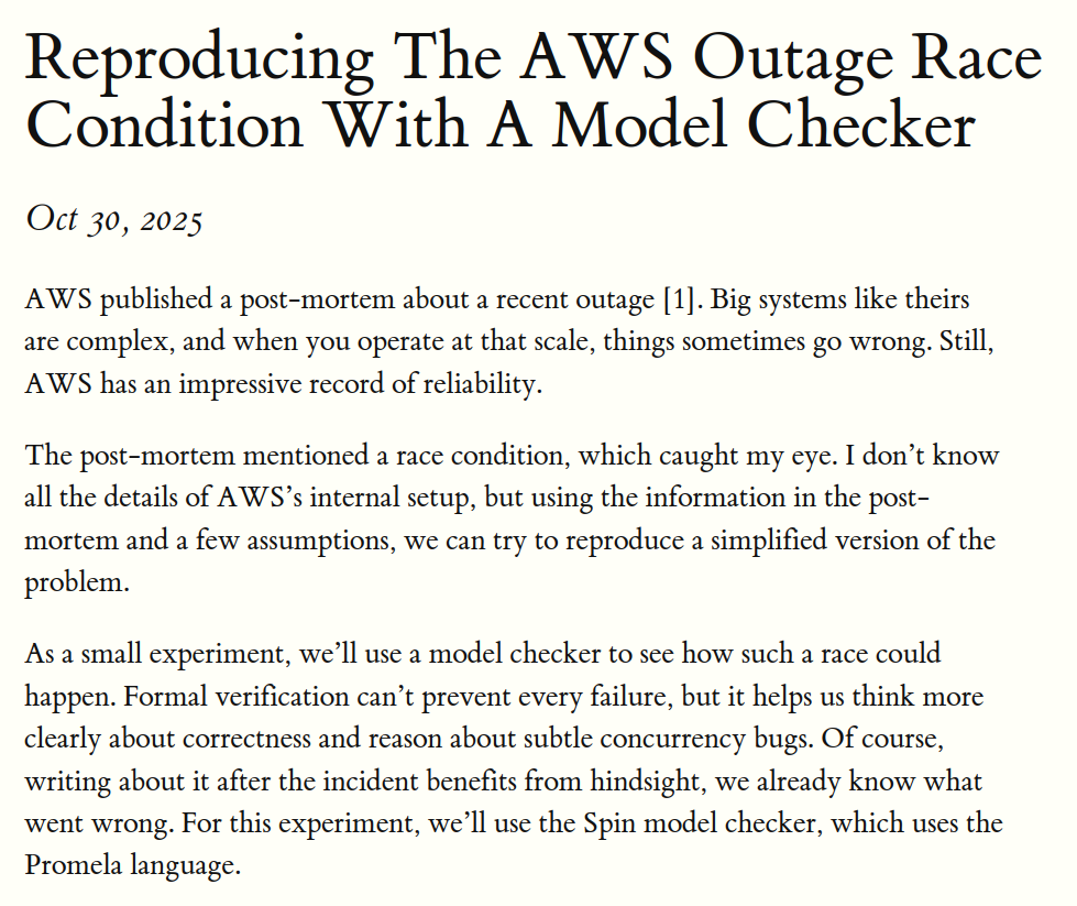 Reproducing the AWS Outage Race Condition with a Model Checker | Waqas Younas' blog